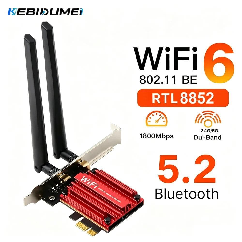 Adaptador Wi-Fi6 De 1800Mbps Bluetooth 5.2 PCIE Placa De Rede Sem Fio 802.11ax Banda Dupla 2.4G/5Ghz Para Desktop Win11