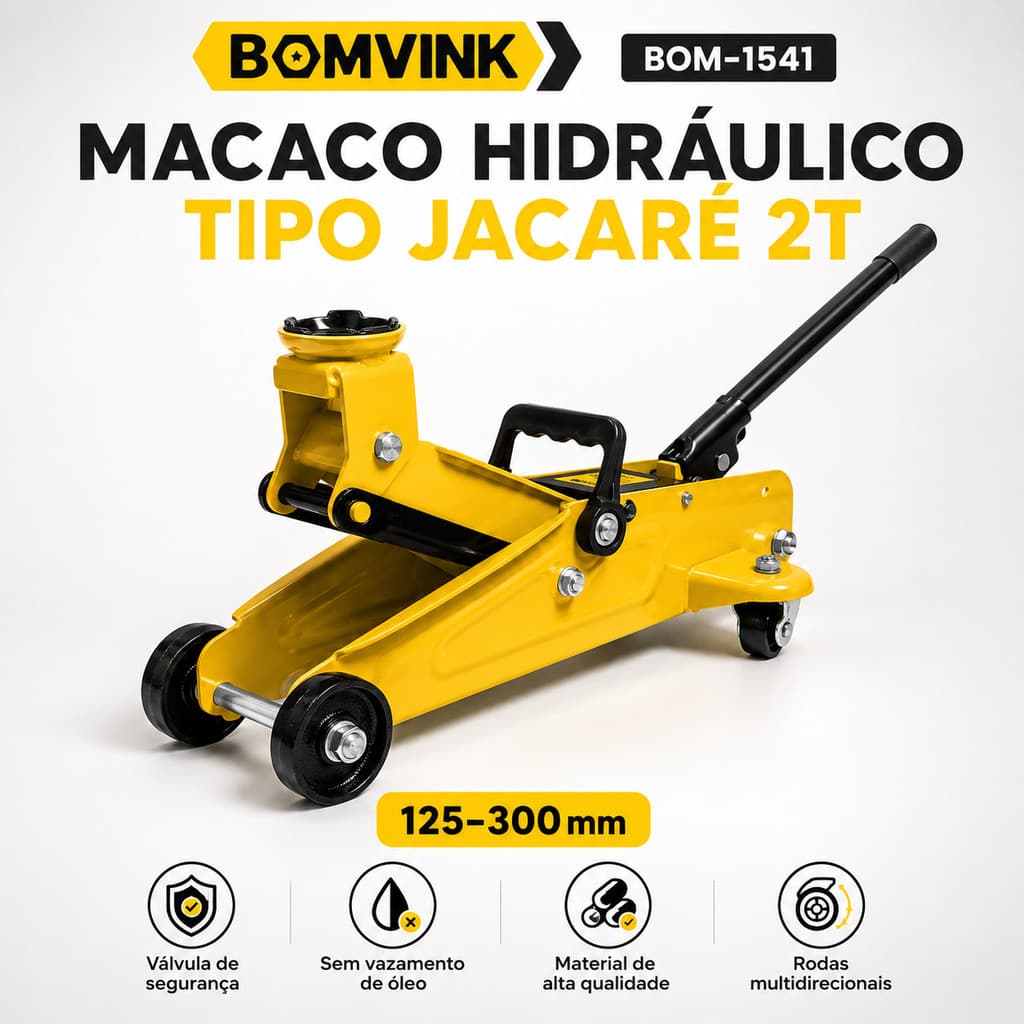 Macaco Hidráulico Tipo Jacaré Capacidade 2T com  Portátil para Oficina Residencial Troca de Estepe Reparo Veicular