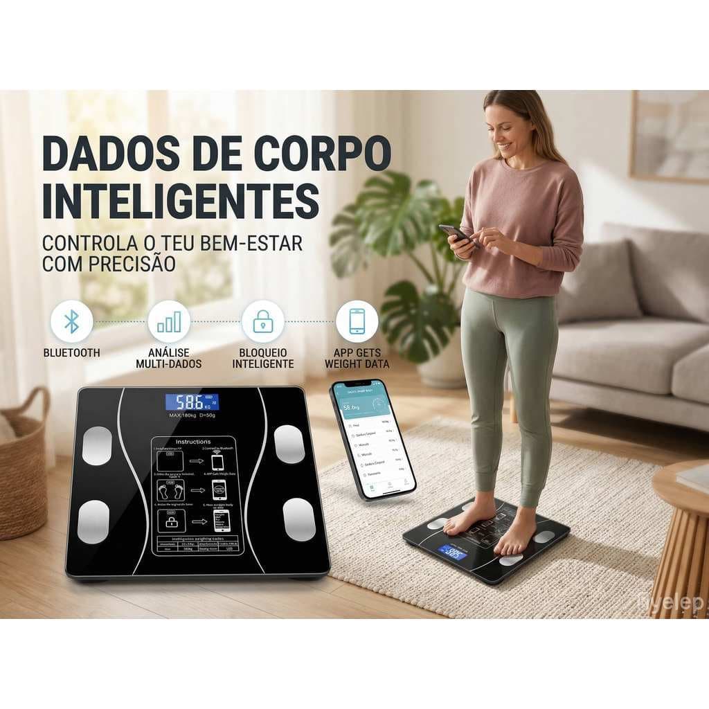 Balança Inteligente Bluetooth 180kg - Mede Peso, Gordura, Músculo e Calorias
