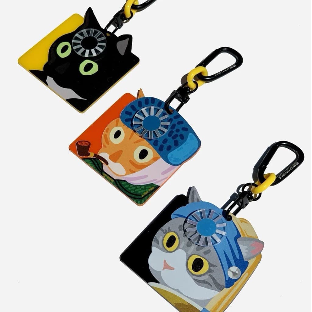 Chaveiro com pingente de bolsa de expressão de gato carregado com série de gato fofo de desenho animado