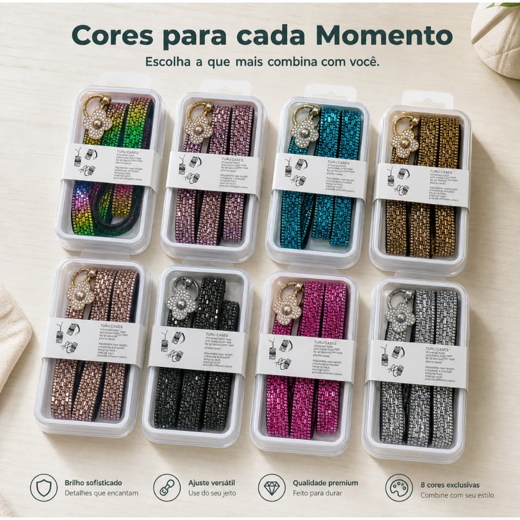 Cordão para Celular Universal Transversal Ajustável Alça de Ombro com Anel Metálico Anti Roubo