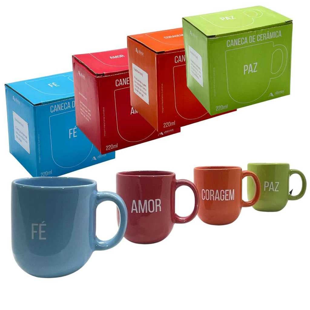 Caneca 220mL Momentos, AllMix, Xícara De Chá Café Em Cerâmica Com Palavras Frases Motivacionais