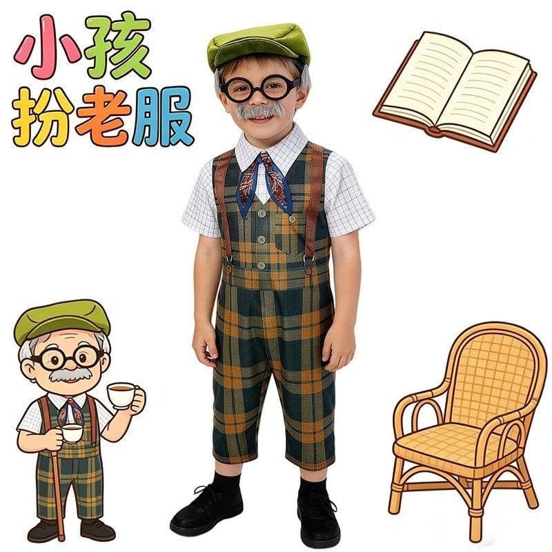 Fantasia de estilo vovô infantil para meninos, estilo retrô, dia do jardim de infância, festa de fim de ano