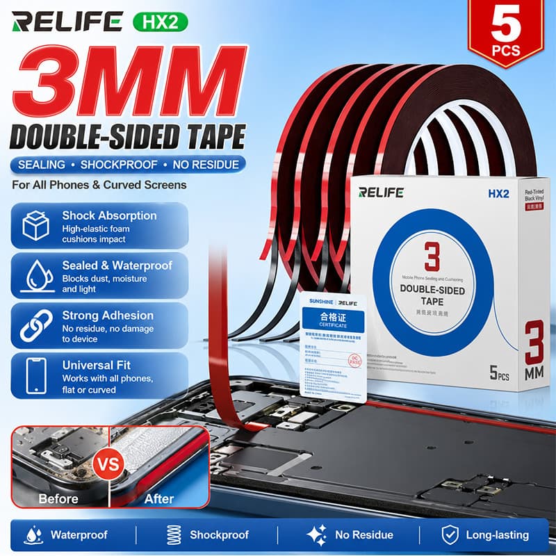 RELIFE HX2 Fita Dupla Face De Espuma Preta Vermelha , Forte Adesão , Reparo De Tela De Telefone , Adesiva Universal Para