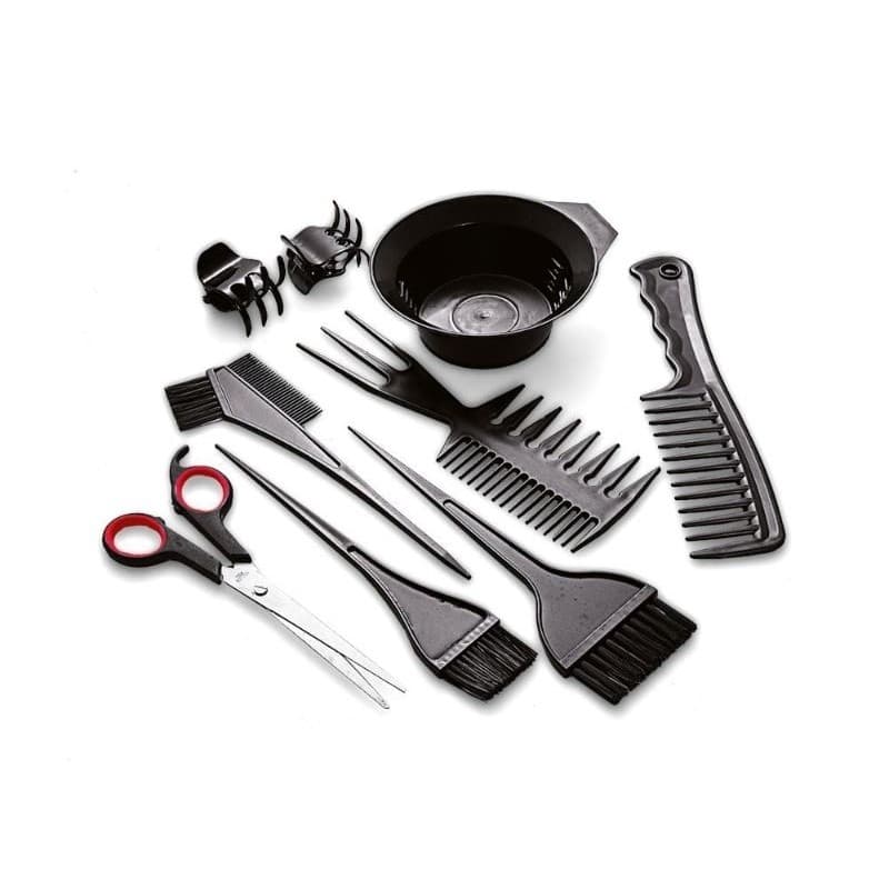 Kit Coloração Cabelo 11 Peças Pincel Tigela Pente Touca Mechas Tesoura Salão