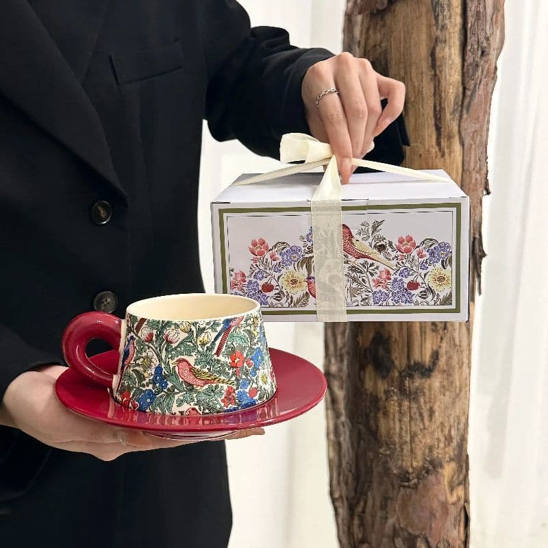 [Estoque pronto] High-End luz luxo Morris cerâmica xícara de café pires conjunto chá da tarde Latte copo lembrança de al