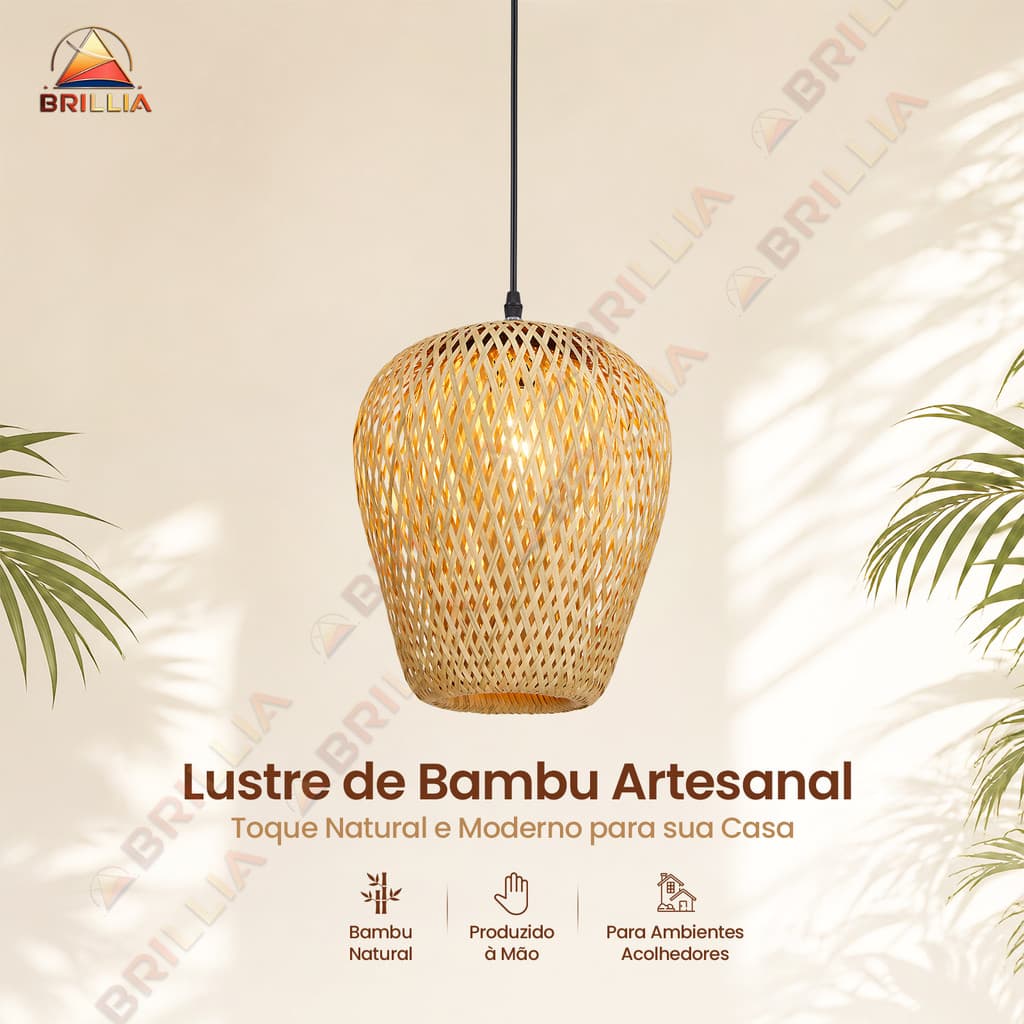 Lustre de Rattan Artesanal Boho Chic Sala de Jantar Cozinha Gourmet Decoração Sofisticada Luxo E27