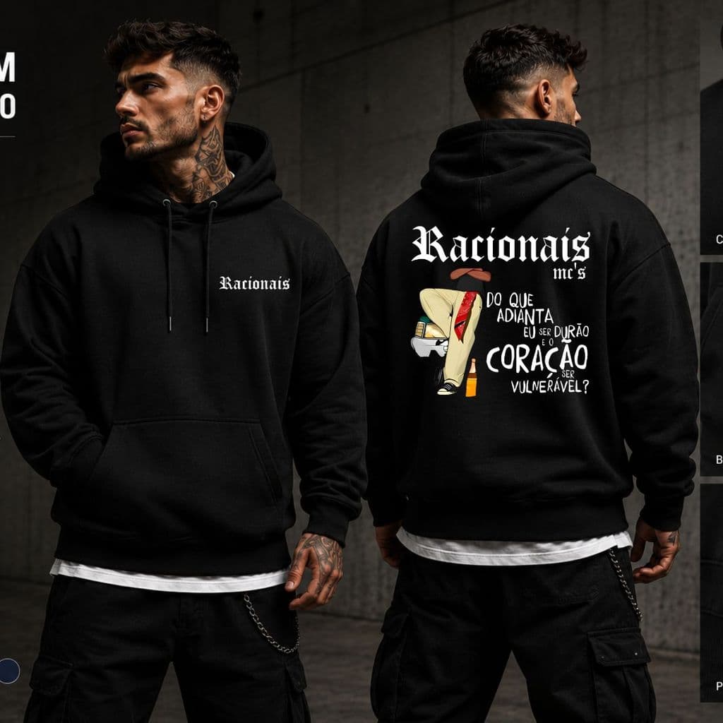 Blusa Moletom Masculino Racionais Flanelado Canguru com Capuz Unissex, premium