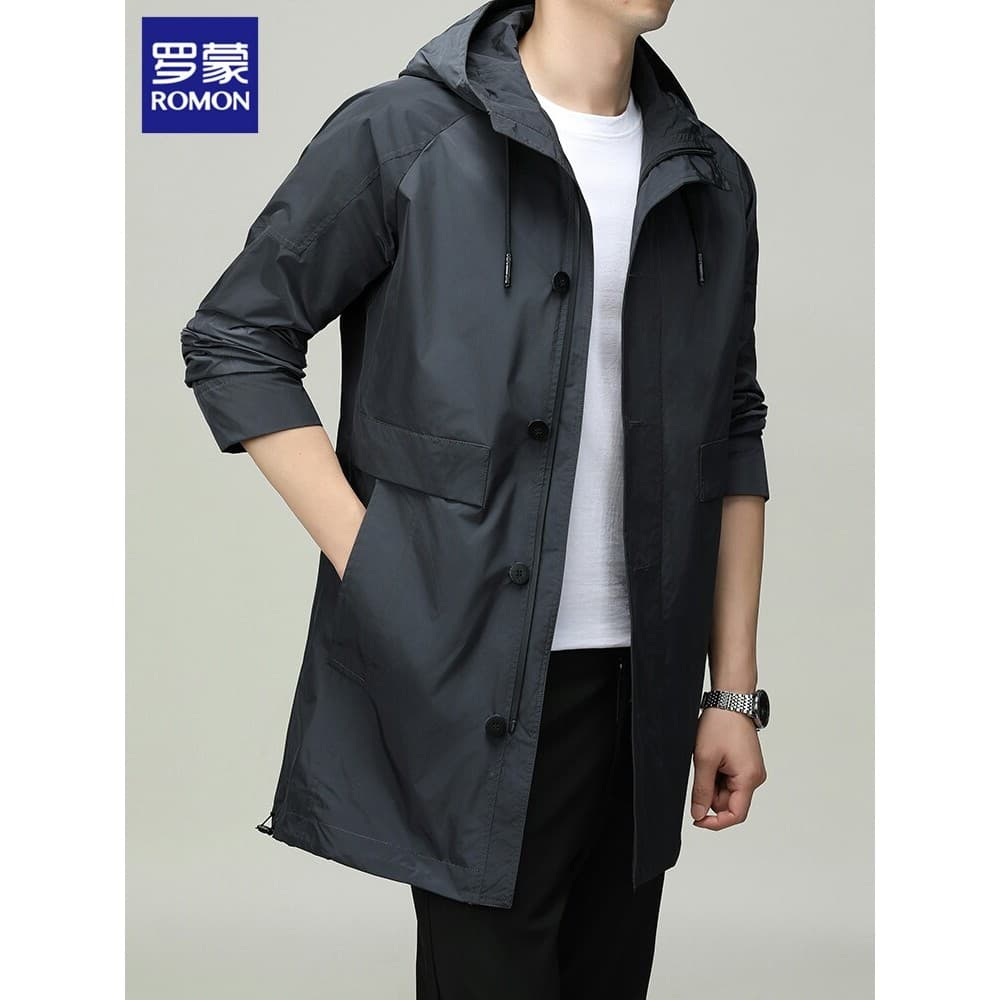 Lomon blusão de comprimento médio masculino 2026 primavera novo estilo High-End na moda Casual jaqueta com capuz roupas