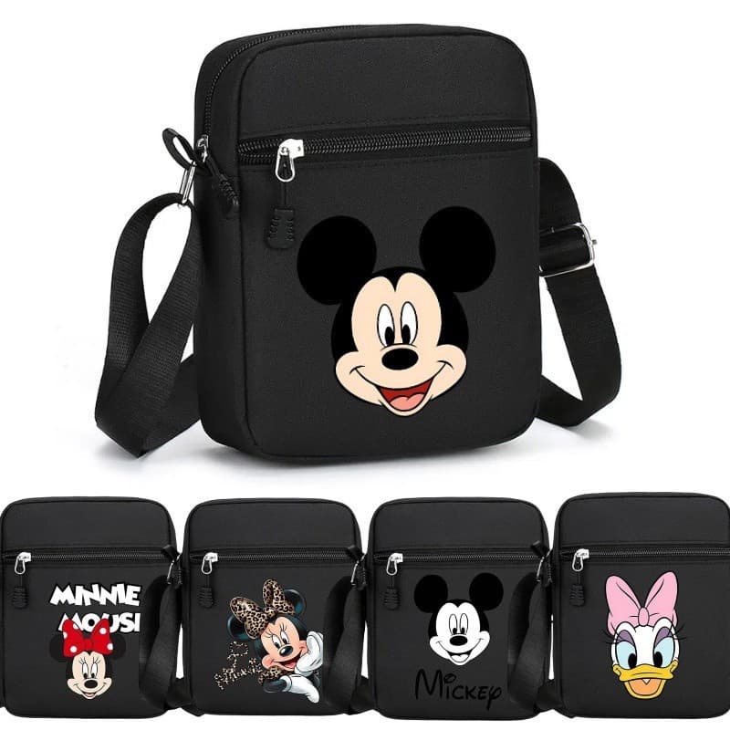 Bolsa de ombro preta do Mickey Mouse, bolsa quadrada pequena e elegante, bolsa transversal de lona, presente de aniversá