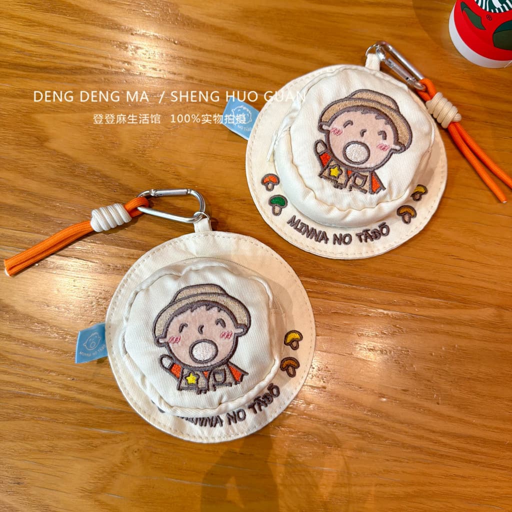 Bonito dos desenhos animados boca grande bordado balde chapéu forma tamanho pequeno saco de armazenamento fone de ouvido