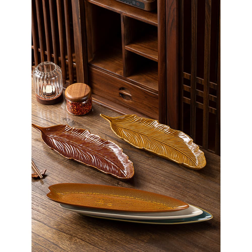 Pena placa de folha de bambu cerâmica Sushi placa Premium Hotel utensílios de mesa criativo artístico concepção pratos S