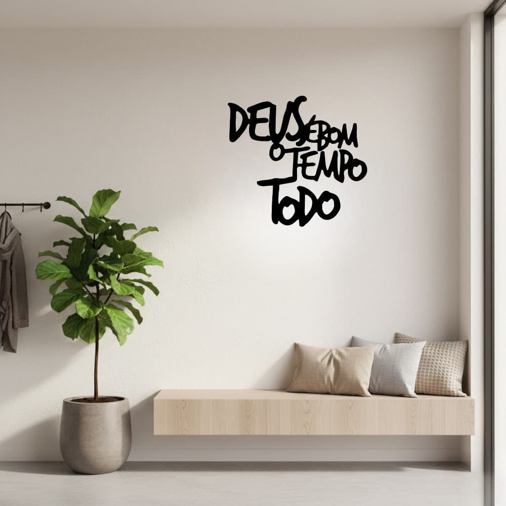 Placa Decorativa "Deus é Bom o Tempo Todo" em MDF Preto