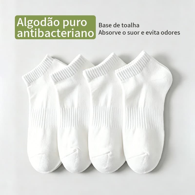 Kit 5 Pares Meias Feminina Cano Baixo Lisa Algodão Fresca Anti-odor p/ Sapatilha Tênis Não Escorrega