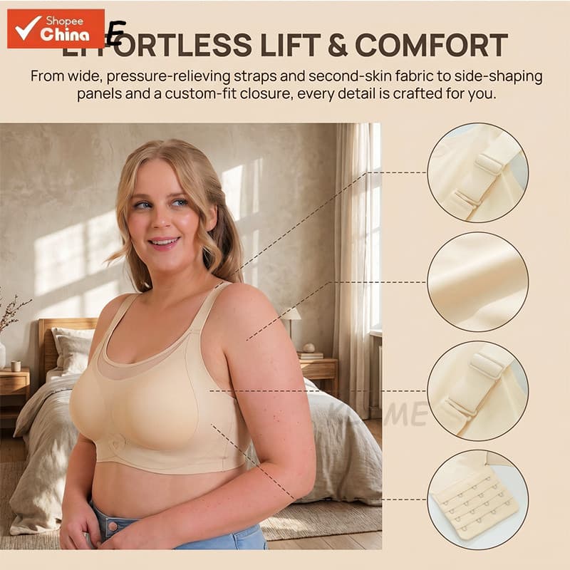 Sutiã Push Up Sem Costura para Mulheres, Tamanhos M-5XL, Confortável, com Copas Fixas, Respirável, em Malha, CYV5