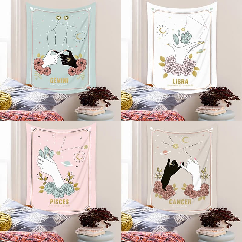 Tapeçaria INS, tapeçaria boêmia, decoração de quarto, tapeçaria com signos do zodíaco, tecido de fundo para tarô, tecido