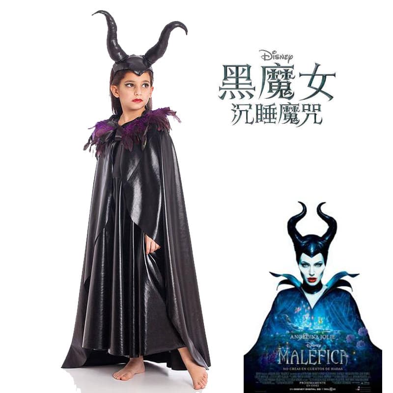 Novo estilo infantil bruxa preta malévola traje Halloween dormir feitiço malévola cos traje