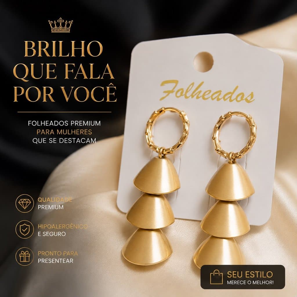 Brinco Feminino Elegance Dourado | Maxi Brinco Geométrico Premium | Lary Store