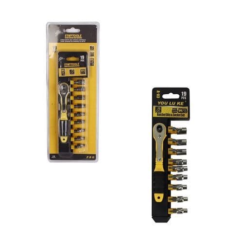 Kit Chave Catraca Soquete Canhão Bits 19 Peças Ferramentas Manuais Profissional