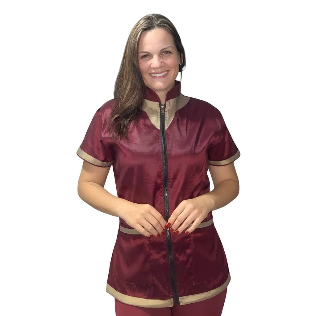 Jaleco banho e tosa anti pelos Bordo com Elastano