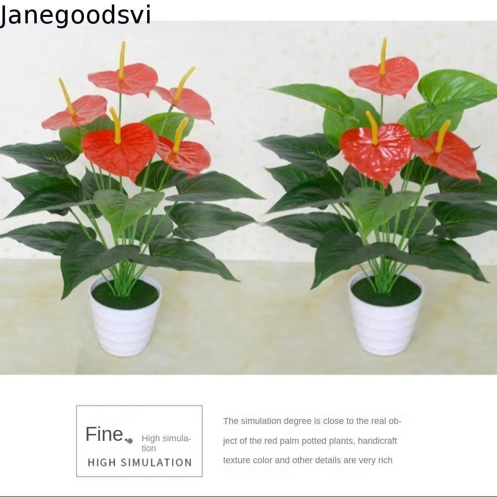 JANEGOODSVI Árvore De Vegetação De Antúrio Falso , Planta De Ervas Grandes 35/50 Cm Palma Vermelha Artificial , Plantas