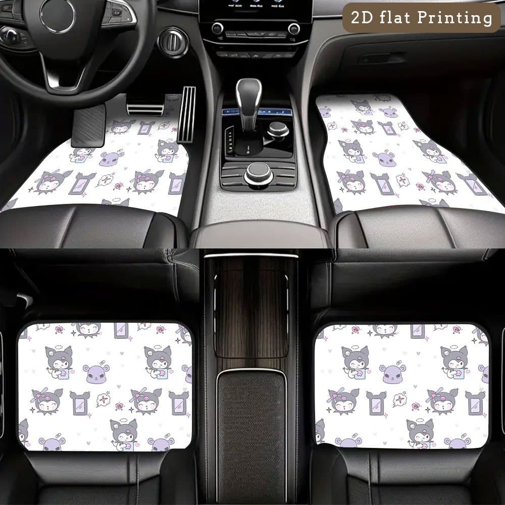 Conjunto de 4 peças de tapetes duráveis para pés de carro Sanrio Kuromi - fácil de limpar, adequado para viajantes diári