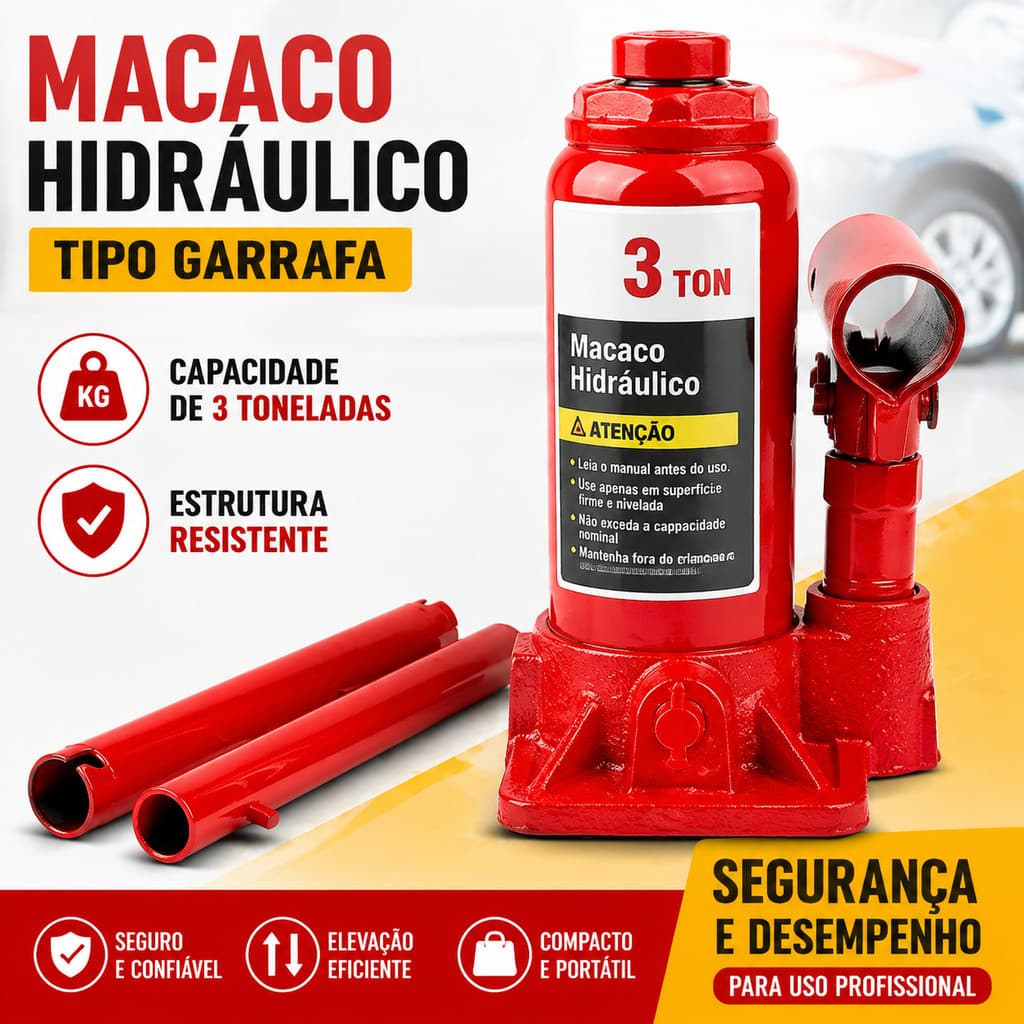 Macaco Hidráulico Garrafa 3T Automotivo Para Carro E Caminhão - Ferramenta De Elevação