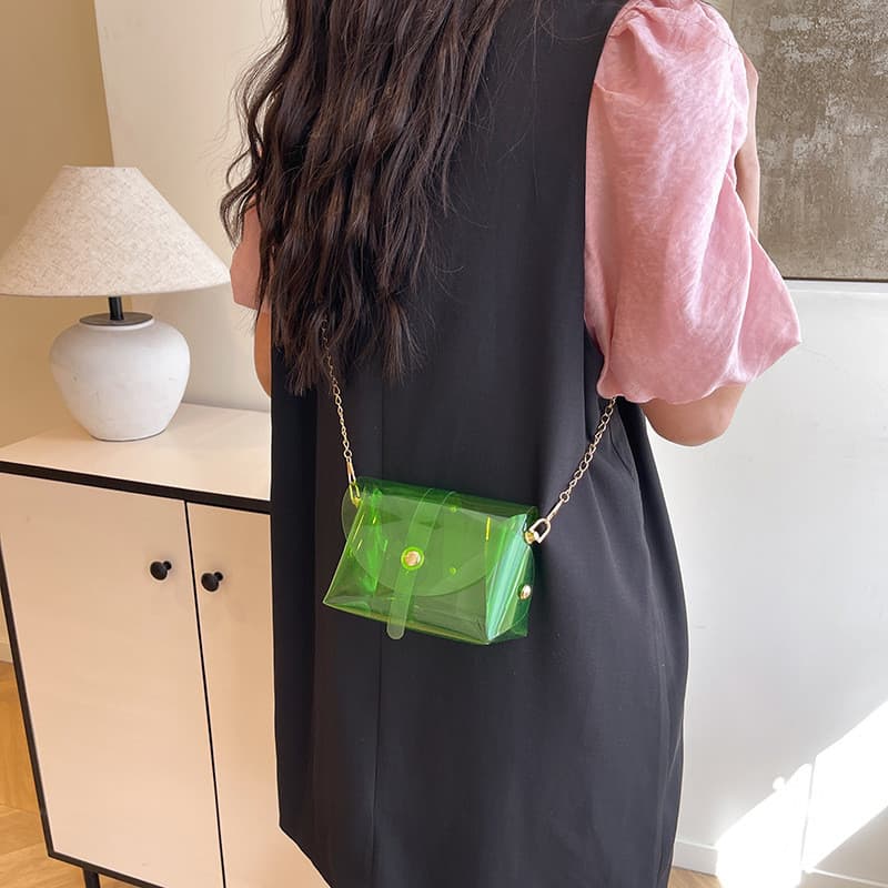 Bolsa transversal de ombro com corrente mini transparente, requintada e elegante para mulheres.