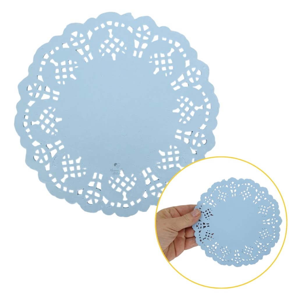 Kit Papel Rendado Toalha Doilie Azul Claro 14cm 32 Unidades