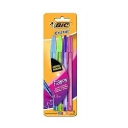 Caneta Esferográfica Bic Cristal Fashion, 4 Cores Vivas Bic