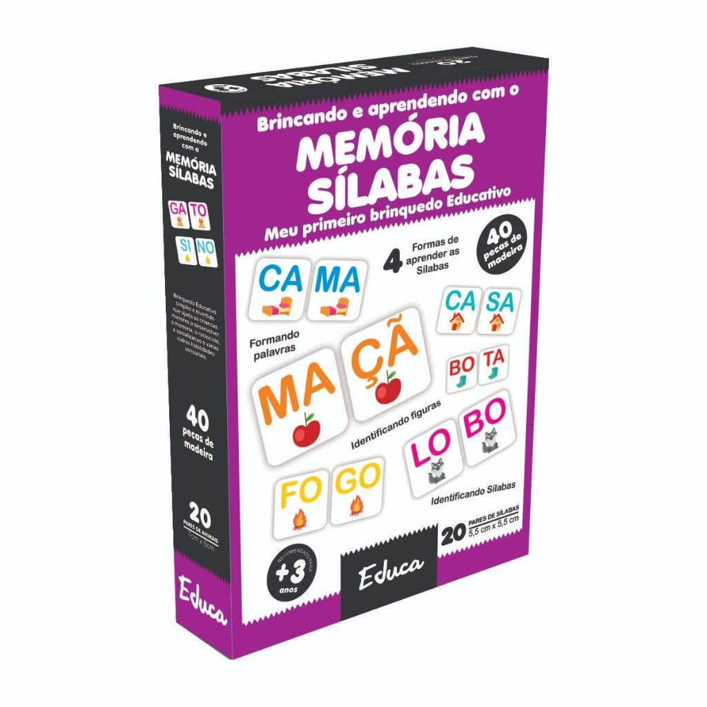 Memória Sílabas Jogo Com 40 Peças Brinquedos De Menina De Menino Alfabetização Educativo Pedagógico