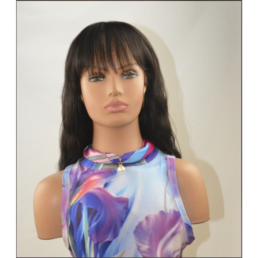 Perucas De Cabelo Humano Natural Onda Reta Cor Preta Com Franja 50cm Para Mulheres Super Promoção