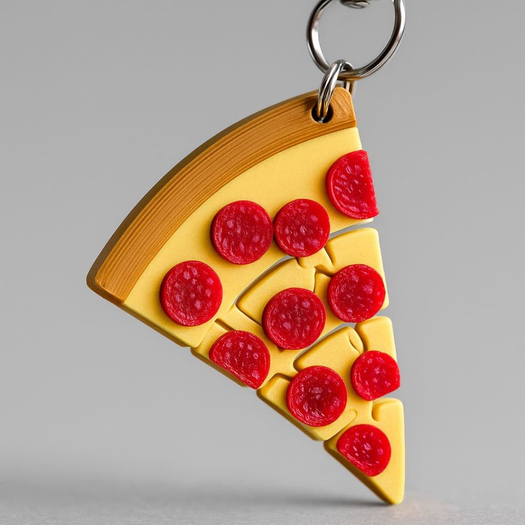 Chaveiro Fatia de Pizza Flexível Fidget Geek Com Argola Divertido Antiestresse Pedaço Realista