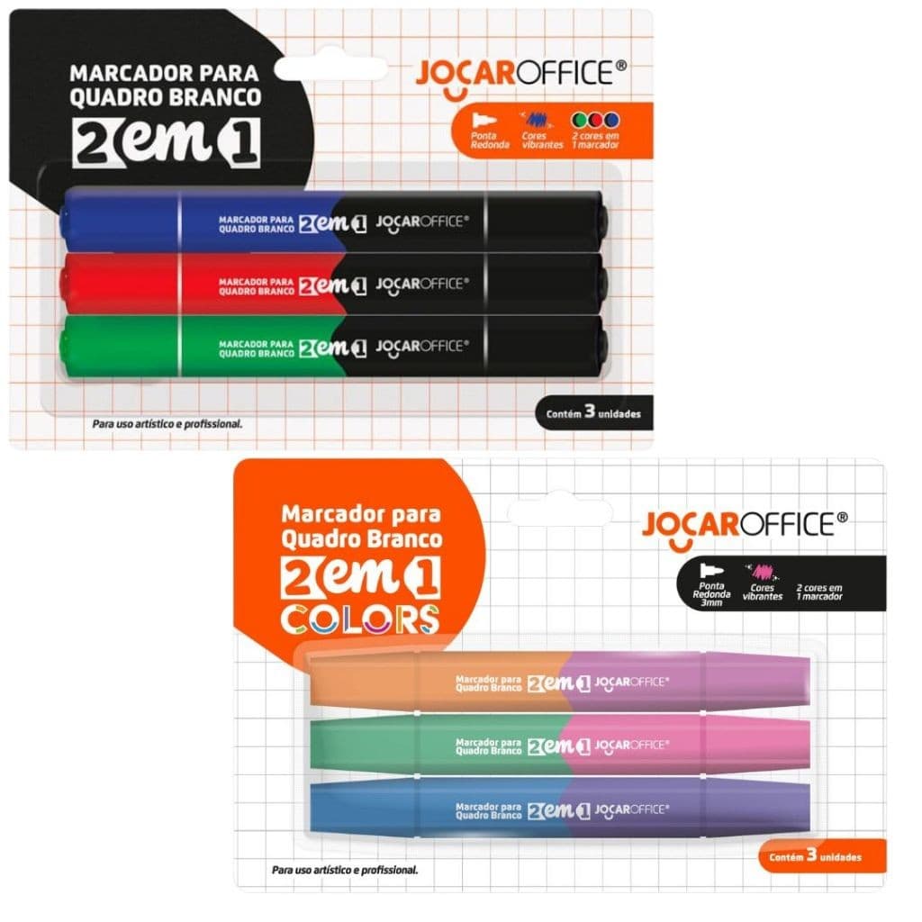 Marcador Para Quadro Branco 2 Em 1 Blister C/3 Und - Jocar Office / WX Gift