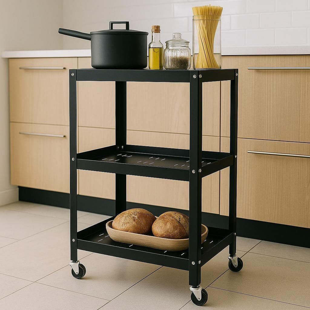Carrinho Multiuso de Aço Inox - Fruteira com 3 Prateleiras e Rodízios - Cor Preto