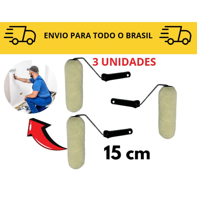 3 Rolos de pintura / rolo de lã sintetica / rolo para acabamento 15cm