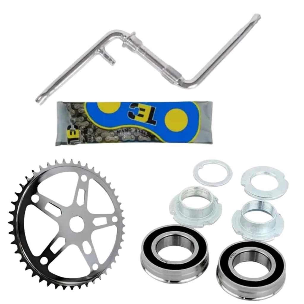 Kit Pedevela Monobloco Coroa Movimento Central Rolamentado 45mm Corrente Grossa