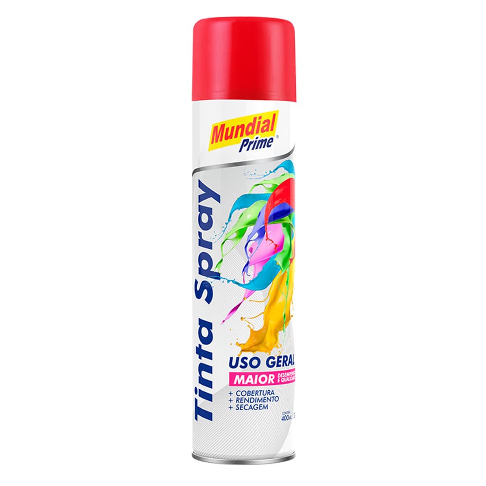 Tinta Spray Vermelho Uso Geral 400ml Mundial Prime Alta Cobertura