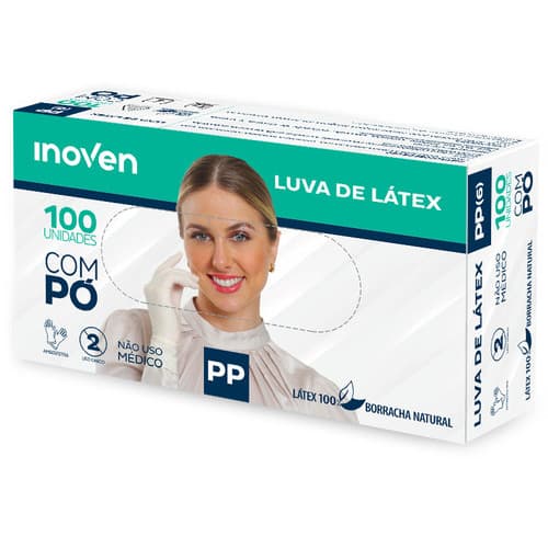 Caixa De Luvas Descartaveis Latex C/ Pó Inoven 100 Unidades Cor Branca Tamanho Pp