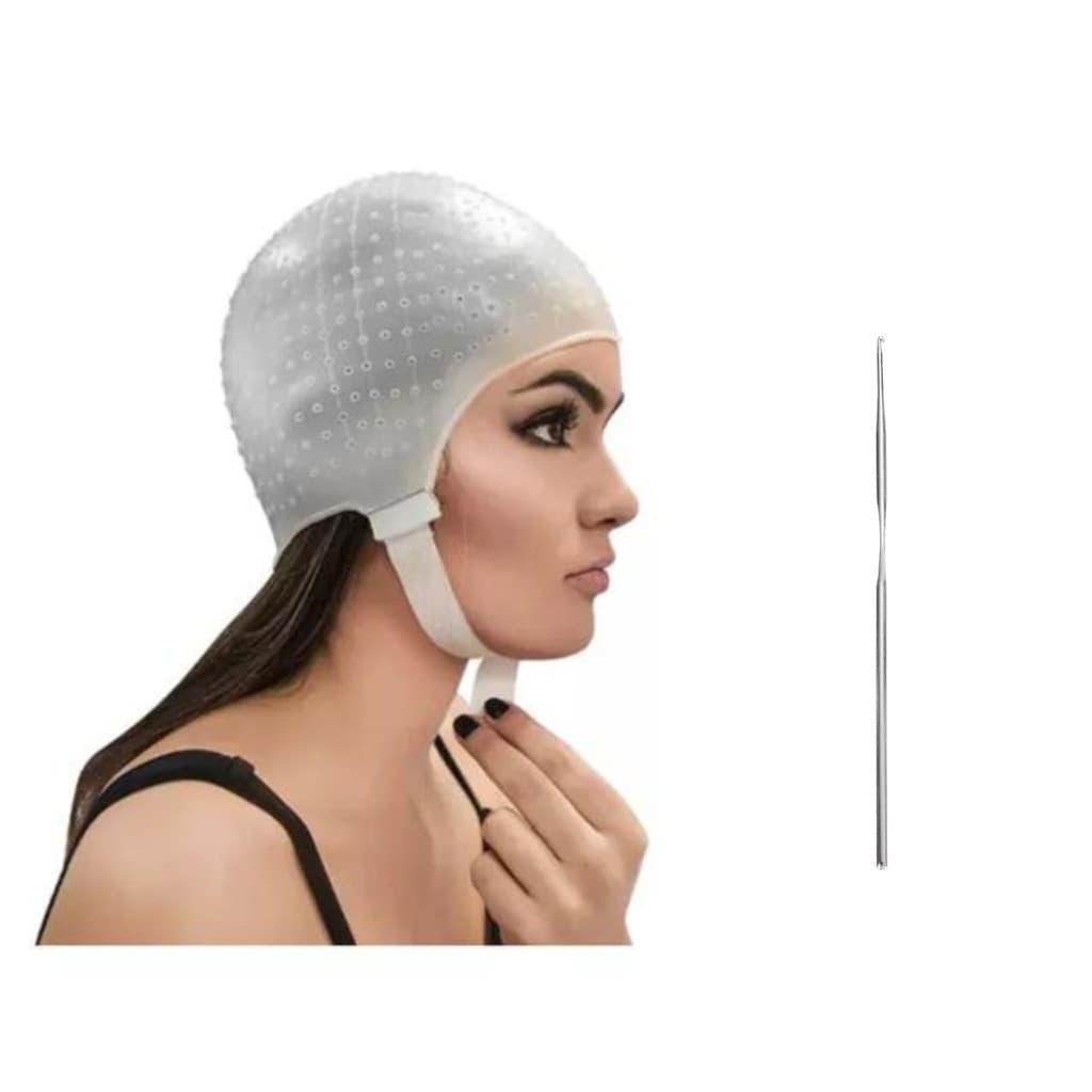 Kit Tintura Reflexo C/ Touca Silicone + Agulha para Mechas e Luzes Descoloração Pintar Cabelo