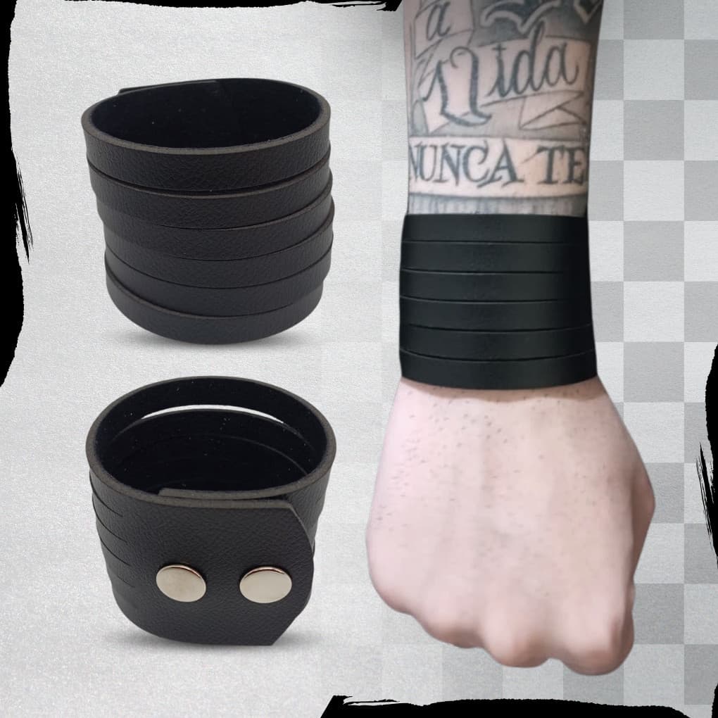 Pulseira Bracelete Rock Pulse De Couro Vazado Unissex - Estilo Punk Rock Hip Hop