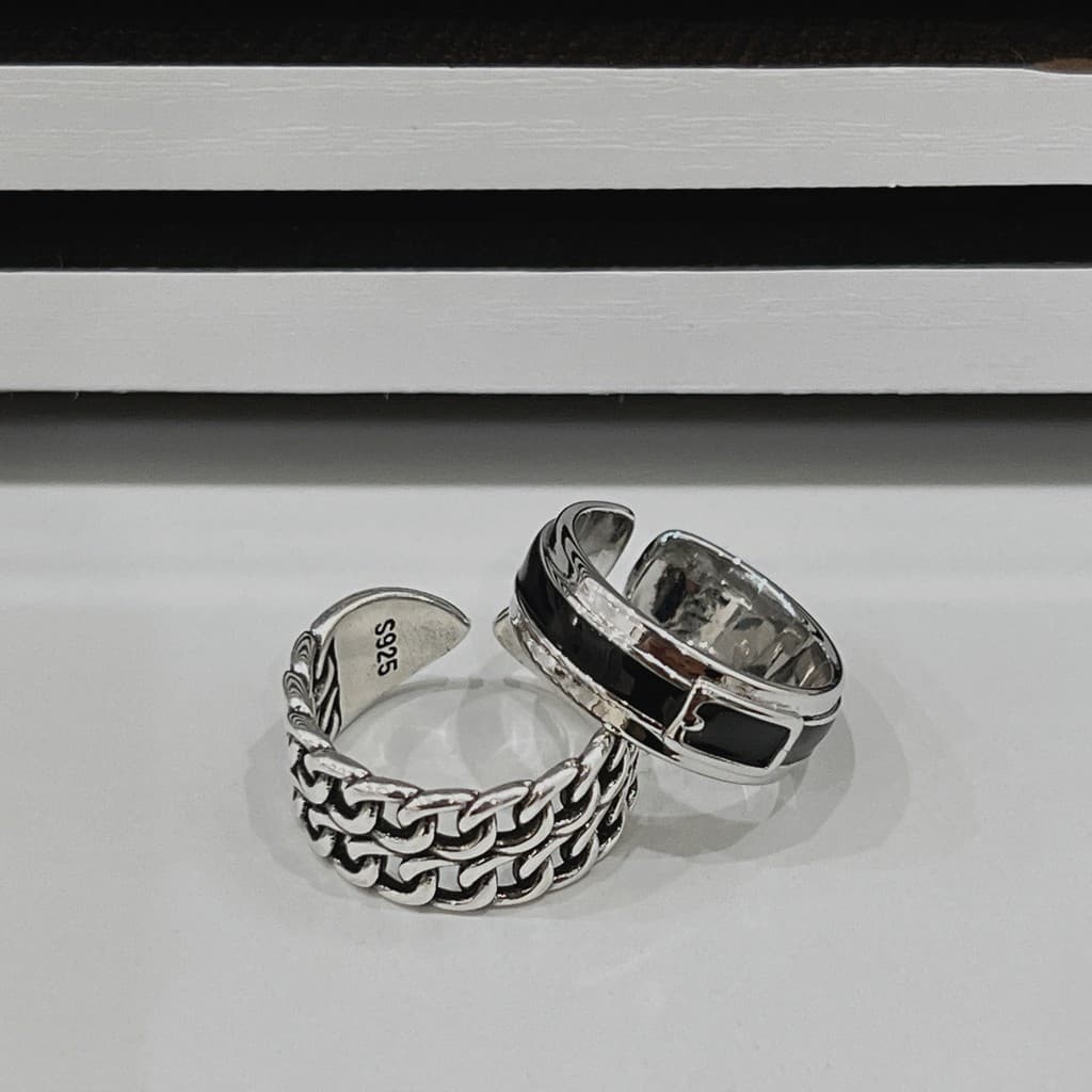 Ins estilo legal High-End Metal Semi-aberto anel masculino feminino tamanho ajustável anel Retro Design de camada dupla