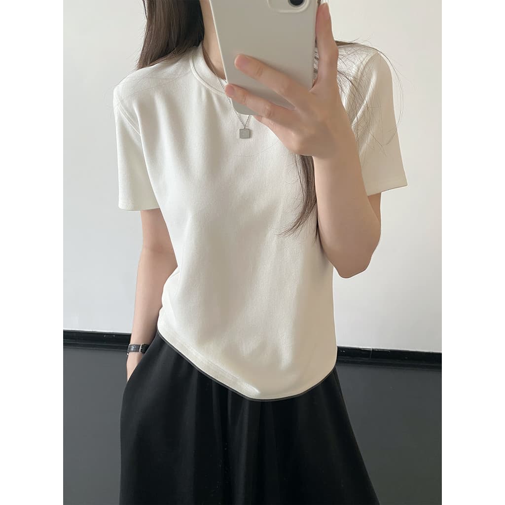 Sun Pomelo ''正 Camiseta vermelha'' Real Wear Engrossado Macio Waxy Stretch Simples Gola Redonda Escovada Interior Camise