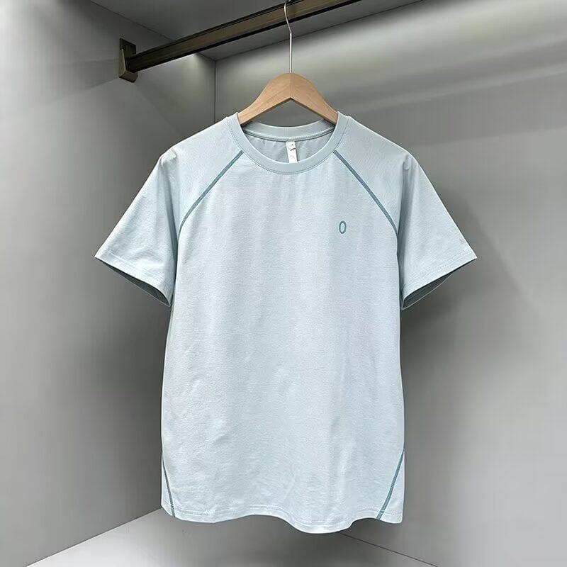 Camiseta de secagem rápida Slim-Fit em torno do pescoço contraste cor de manga curta masculina verão leve legal camiseta