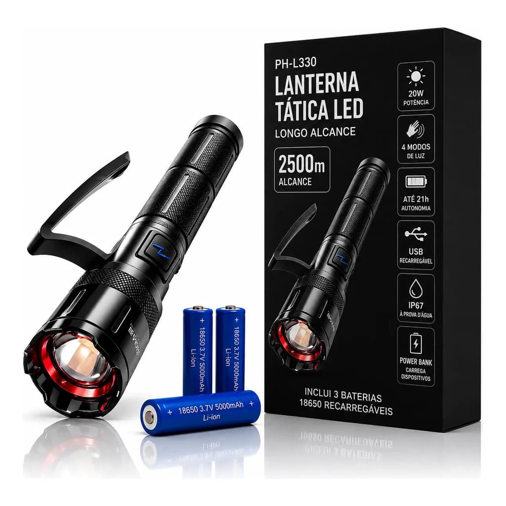 Super Poderosa Lanterna Led Ph-l330 Com Alça De Ombro E Mão