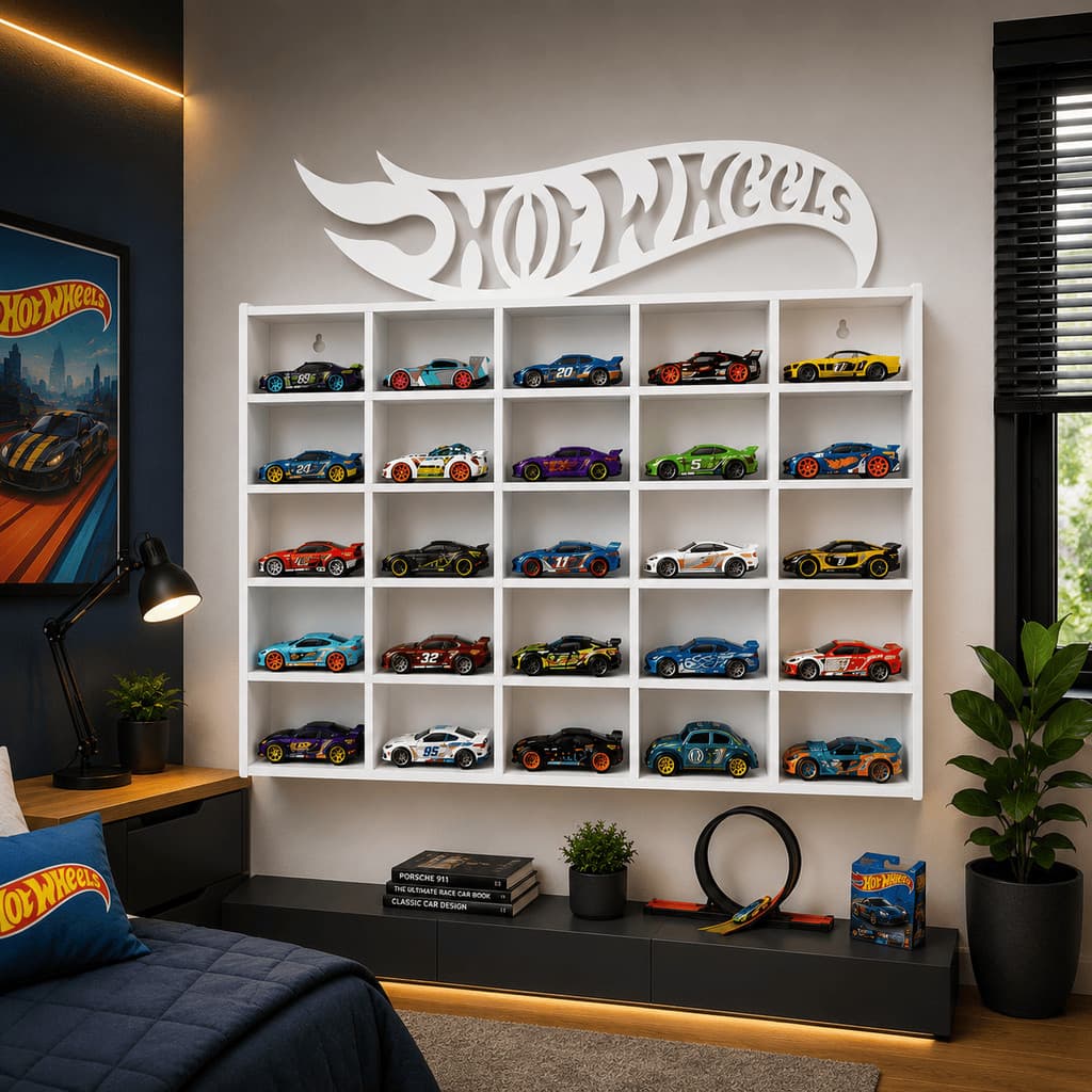 Expositor Coleção Hot Wheels MDF 25 Vagas Organizador Carrinhos Miniatura Premium
