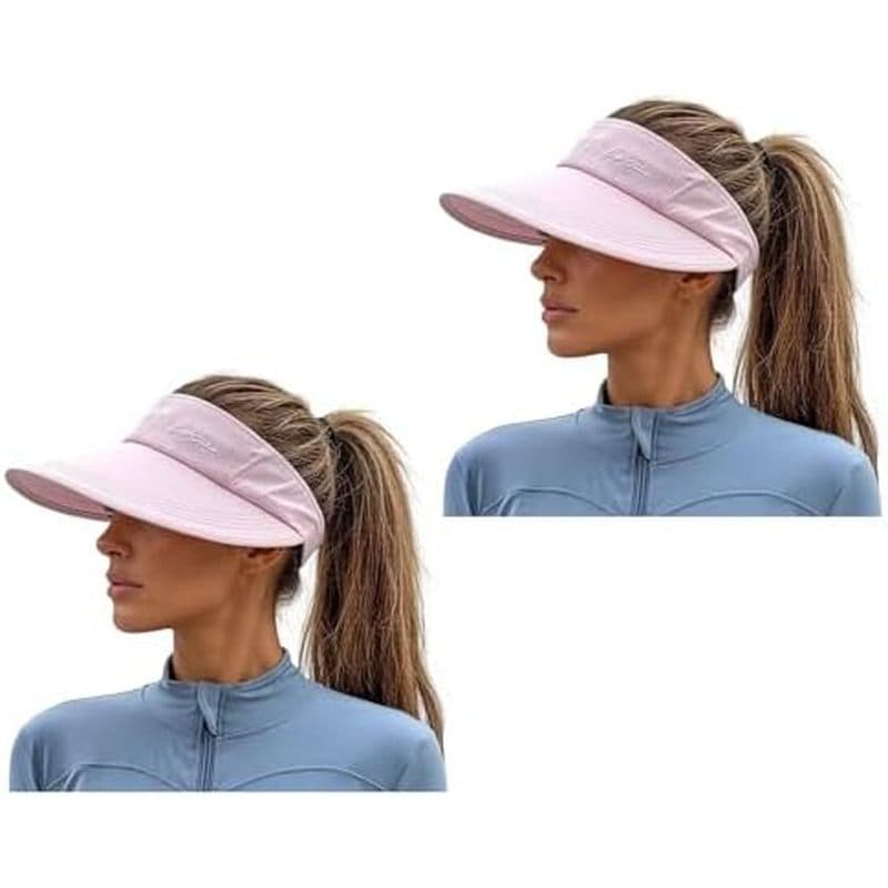 2 Pçs Chapéu De Sol Com Furo De Rabo De Cavalo , Chapéus De Aba Larga Femininos Proteção Uv Viseira Empacotáveis De Prai
