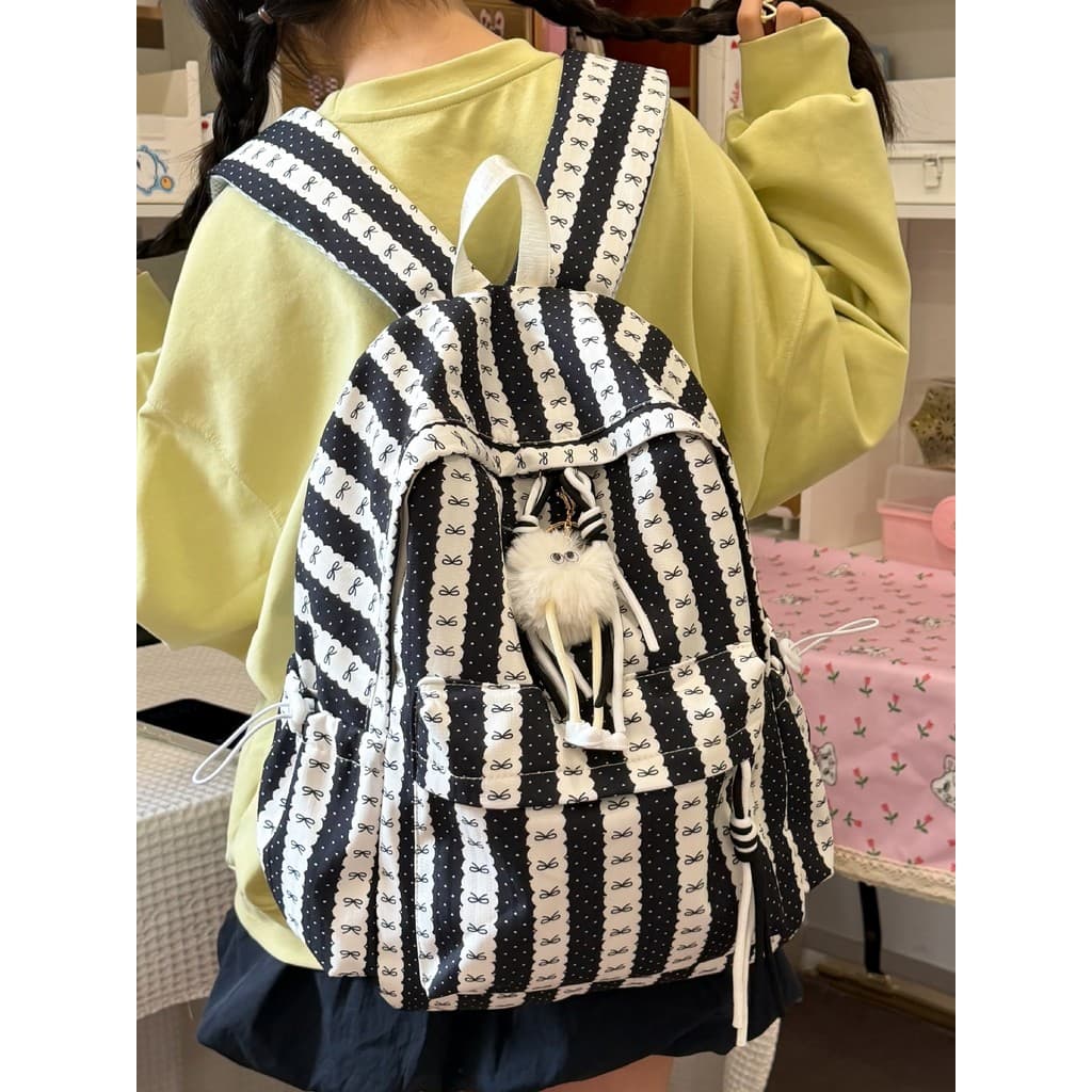 Preto branco bolinhas borboleta máquina impressa mochila júnior meninas do ensino médio na moda legal nicho mochila de a