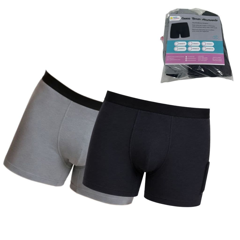 Kit 2 Cueca Boxer Absorvente Geriátrica Algodão Urina CZ/CH