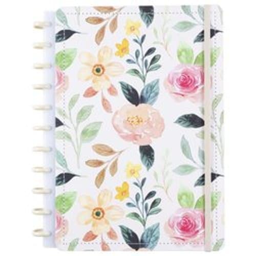 Caderno Medio Capa Dura Folhas Reposicionaveis Sistema Disco Organizacao Floral